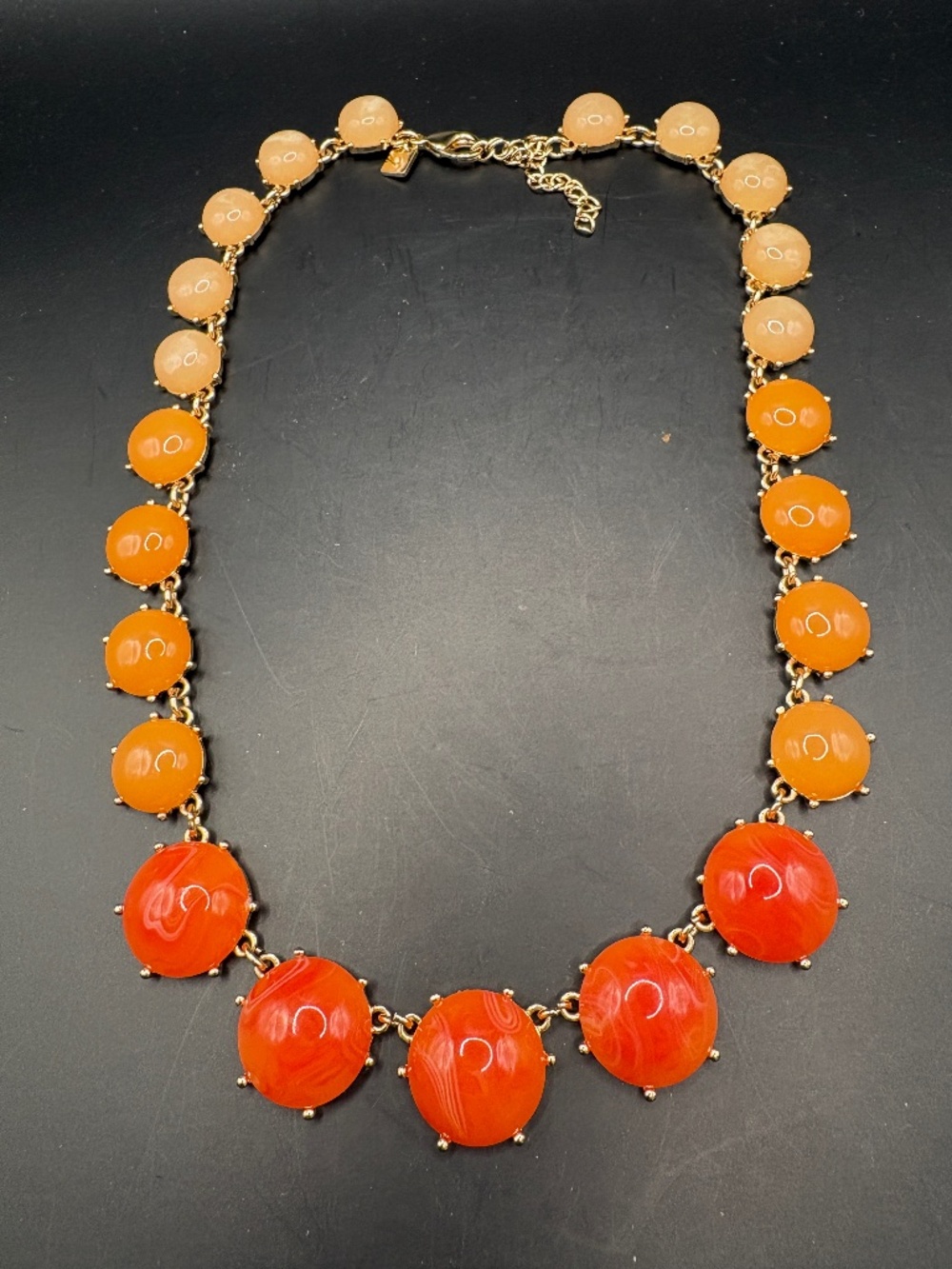 J Crew Gold Tone Orange Neon Prong Set Rivoli Rhinestone Statement Necklace